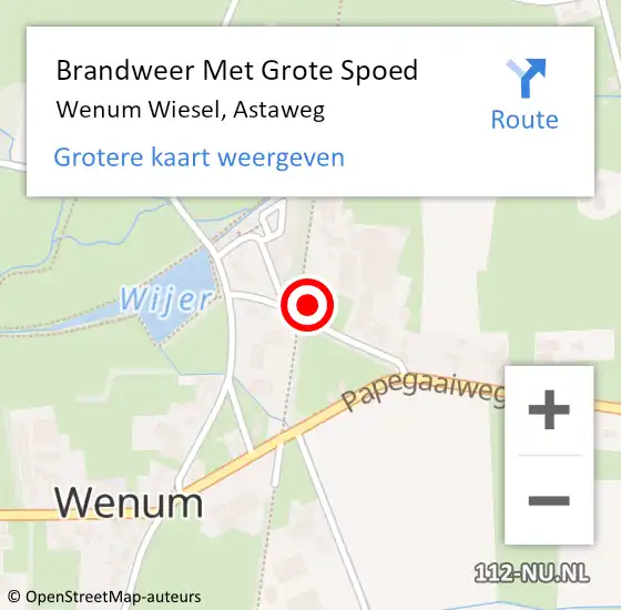 Locatie op kaart van de 112 melding: Brandweer Met Grote Spoed Naar Wenum Wiesel, Astaweg op 14 december 2015 14:47