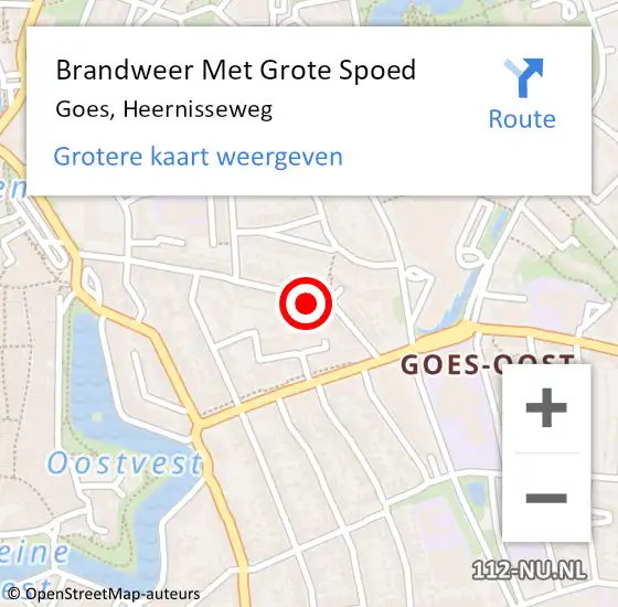 Locatie op kaart van de 112 melding: Brandweer Met Grote Spoed Naar Goes, Heernisseweg op 14 december 2015 15:06