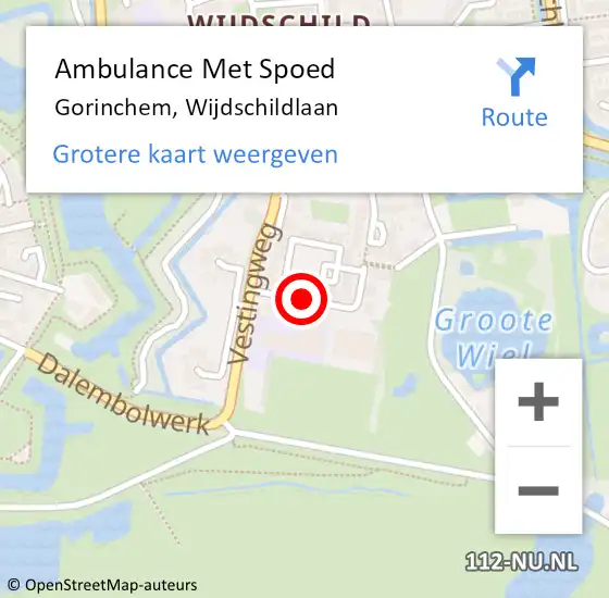 Locatie op kaart van de 112 melding: Ambulance Met Spoed Naar Gorinchem, Wijdschildlaan op 14 december 2015 15:12