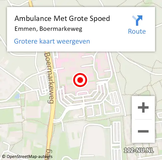 Locatie op kaart van de 112 melding: Ambulance Met Grote Spoed Naar Emmen, Boermarkeweg op 14 december 2015 16:11