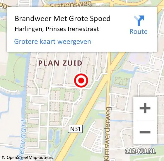 Locatie op kaart van de 112 melding: Brandweer Met Grote Spoed Naar Harlingen, Prinses Irenestraat op 14 december 2015 16:20