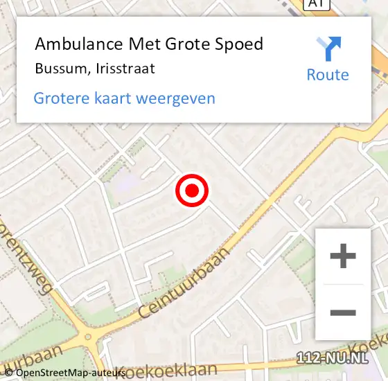 Locatie op kaart van de 112 melding: Ambulance Met Grote Spoed Naar Bussum, Irisstraat op 30 november 2013 00:55