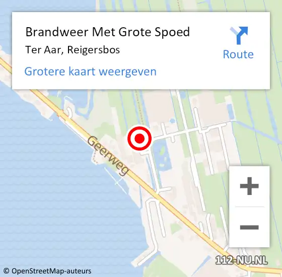 Locatie op kaart van de 112 melding: Brandweer Met Grote Spoed Naar Ter Aar, Reigersbos op 14 december 2015 19:30