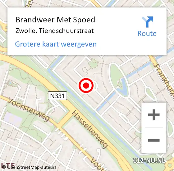 Locatie op kaart van de 112 melding: Brandweer Met Spoed Naar Zwolle, Tiendschuurstraat op 30 november 2013 01:18