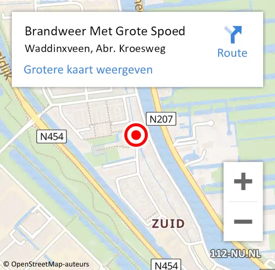 Locatie op kaart van de 112 melding: Brandweer Met Grote Spoed Naar Waddinxveen, Abr. Kroesweg op 14 december 2015 22:02