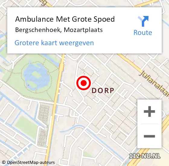 Locatie op kaart van de 112 melding: Ambulance Met Grote Spoed Naar Bergschenhoek, Mozartplaats op 15 december 2015 00:07