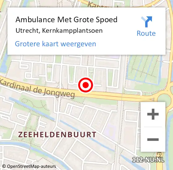 Locatie op kaart van de 112 melding: Ambulance Met Grote Spoed Naar Utrecht, Kernkampplantsoen op 15 december 2015 00:07