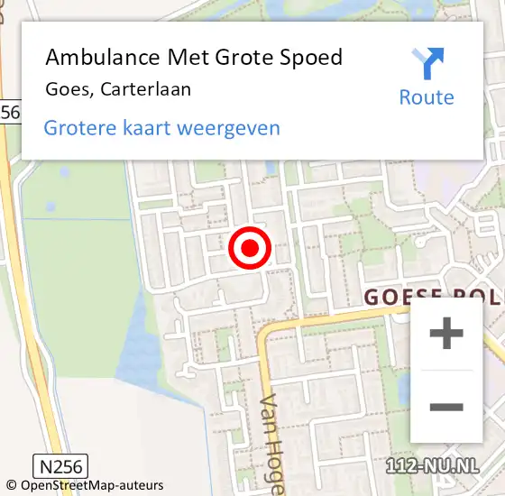 Locatie op kaart van de 112 melding: Ambulance Met Grote Spoed Naar Goes, Carterlaan op 15 december 2015 00:17