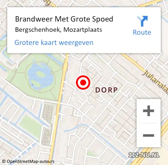 Locatie op kaart van de 112 melding: Brandweer Met Grote Spoed Naar Bergschenhoek, Mozartplaats op 15 december 2015 00:24