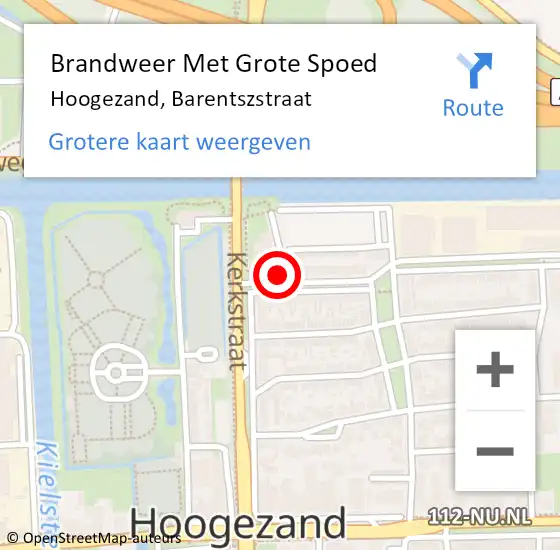 Locatie op kaart van de 112 melding: Brandweer Met Grote Spoed Naar Hoogezand, Barentszstraat op 15 december 2015 00:33