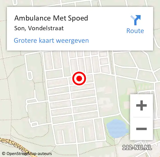 Locatie op kaart van de 112 melding: Ambulance Met Spoed Naar Son, Vondelstraat op 15 december 2015 06:25