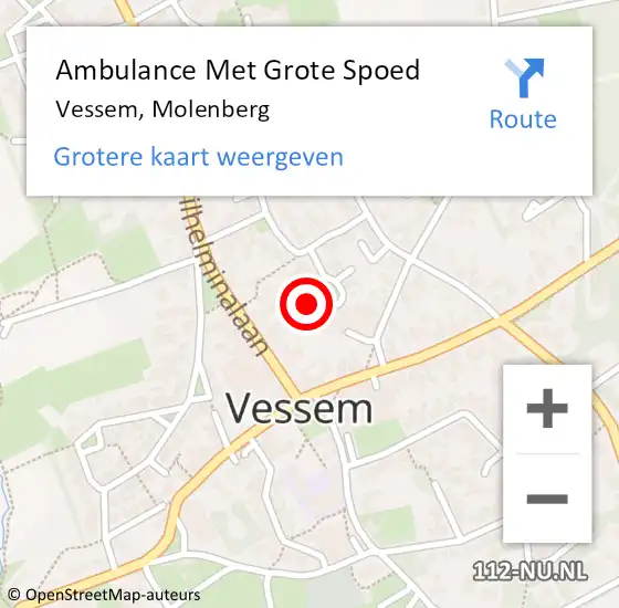 Locatie op kaart van de 112 melding: Ambulance Met Grote Spoed Naar Vessem, Molenberg op 15 december 2015 06:49