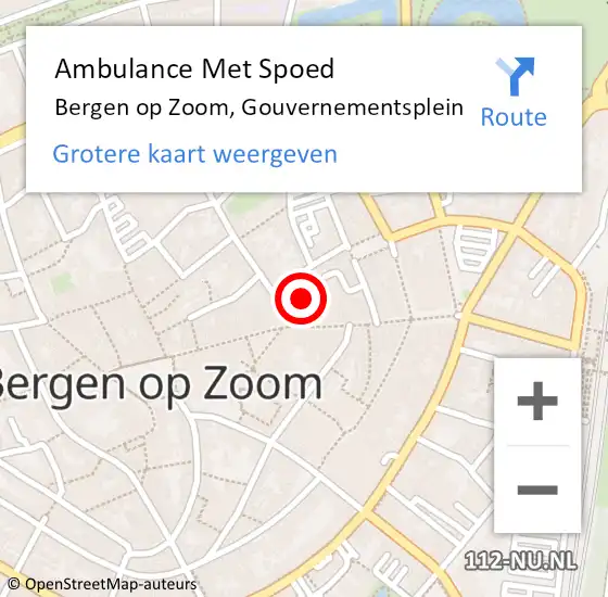 Locatie op kaart van de 112 melding: Ambulance Met Spoed Naar Bergen op Zoom, Gouvernementsplein op 15 december 2015 09:56