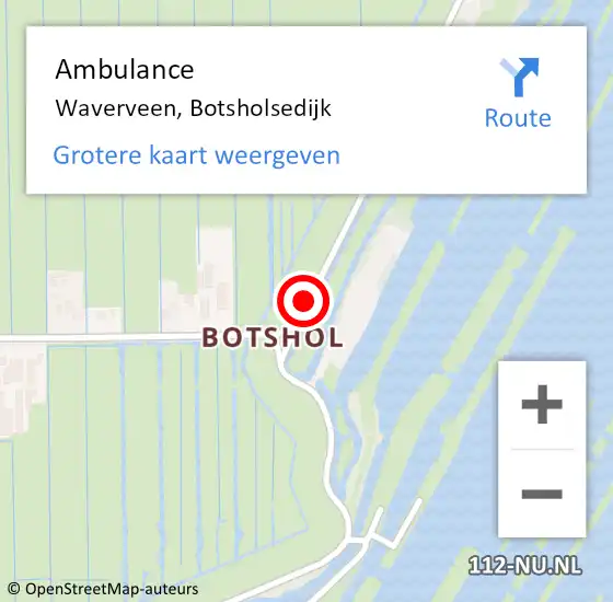 Locatie op kaart van de 112 melding: Ambulance Waverveen, Botsholsedijk op 15 december 2015 09:57