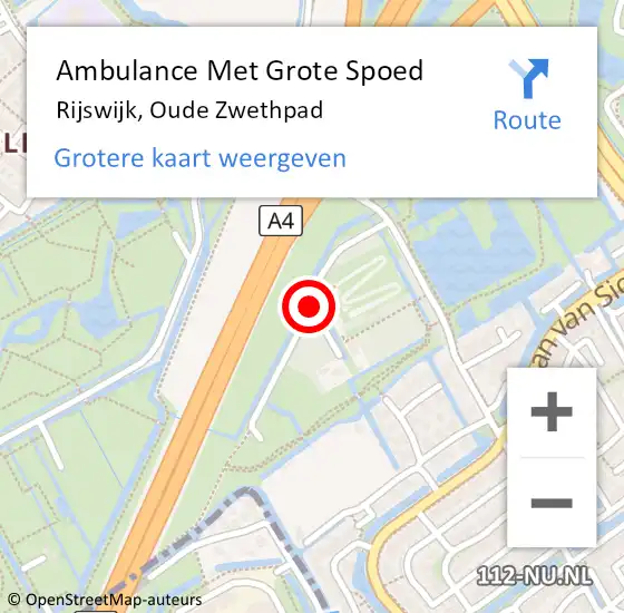 Locatie op kaart van de 112 melding: Ambulance Met Grote Spoed Naar Rijswijk, Oude Zwethpad op 15 december 2015 10:27