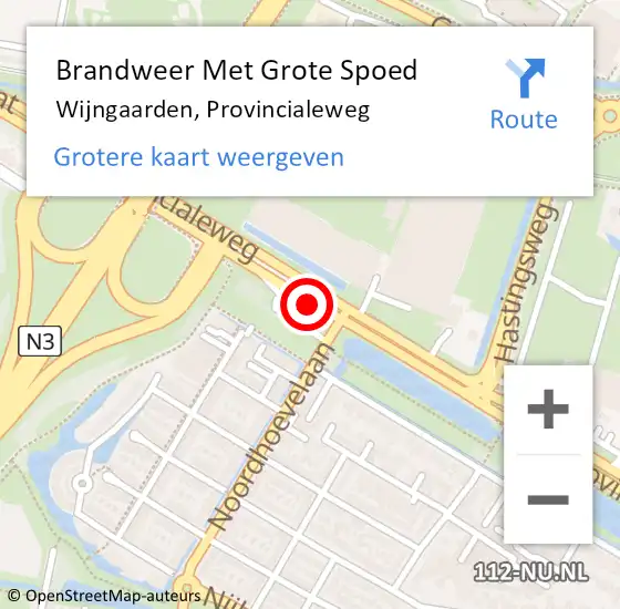 Locatie op kaart van de 112 melding: Brandweer Met Grote Spoed Naar Wijngaarden, Provincialeweg op 15 december 2015 10:40