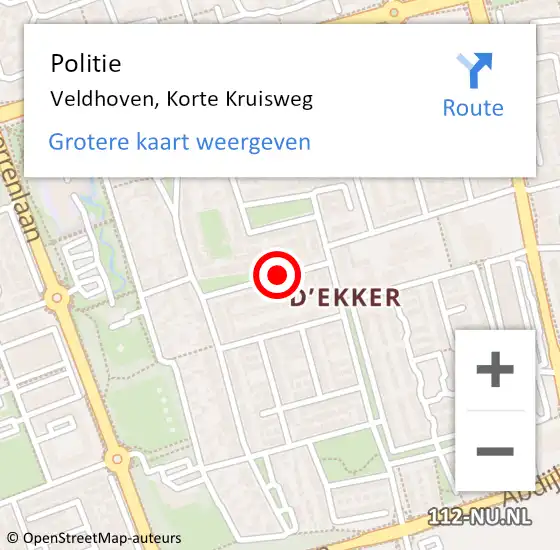 Locatie op kaart van de 112 melding: Politie Veldhoven, Korte Kruisweg op 15 december 2015 11:31