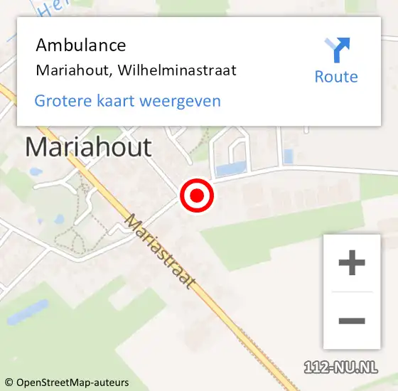 Locatie op kaart van de 112 melding: Ambulance Mariahout, Wilhelminastraat op 15 december 2015 11:46