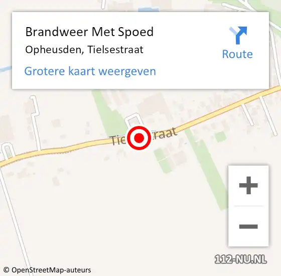 Locatie op kaart van de 112 melding: Brandweer Met Spoed Naar Opheusden, Tielsestraat op 15 december 2015 13:10