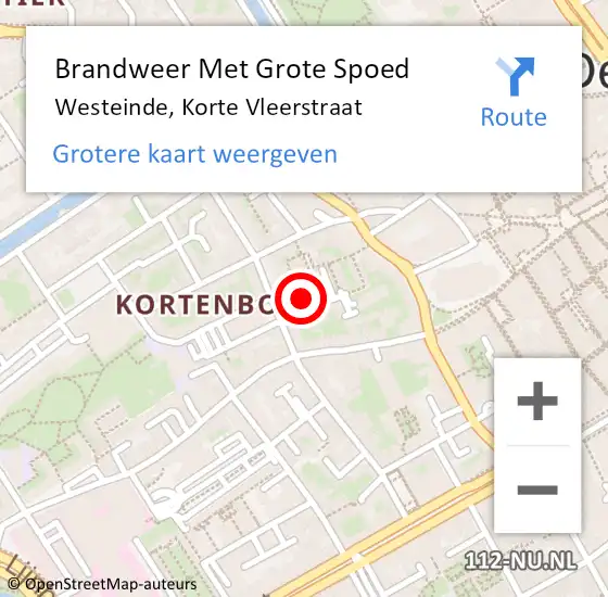 Locatie op kaart van de 112 melding: Brandweer Met Grote Spoed Naar Westeinde, Korte Vleerstraat op 30 november 2013 03:33