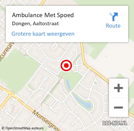 Locatie op kaart van de 112 melding: Ambulance Met Spoed Naar Dongen, Aaltostraat op 15 december 2015 15:31