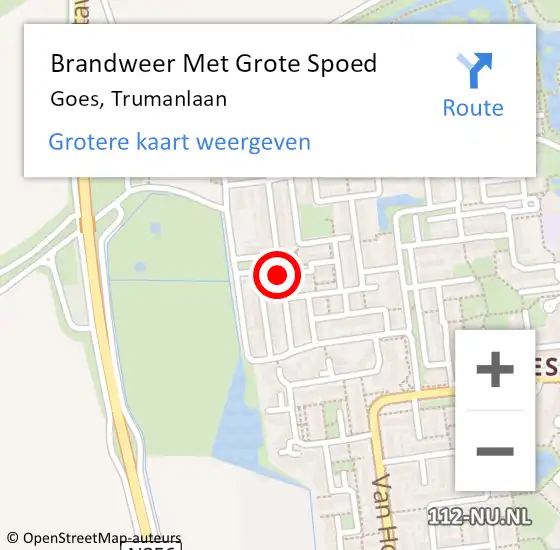 Locatie op kaart van de 112 melding: Brandweer Met Grote Spoed Naar Goes, Trumanlaan op 15 december 2015 15:41