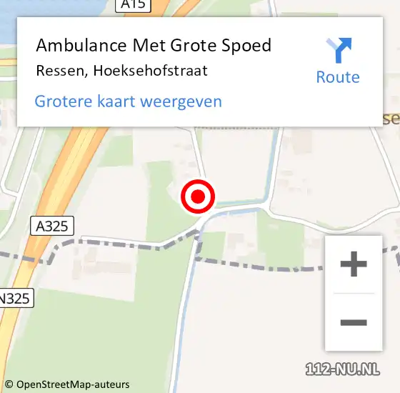 Locatie op kaart van de 112 melding: Ambulance Met Grote Spoed Naar Ressen, Hoeksehofstraat op 30 november 2013 04:25