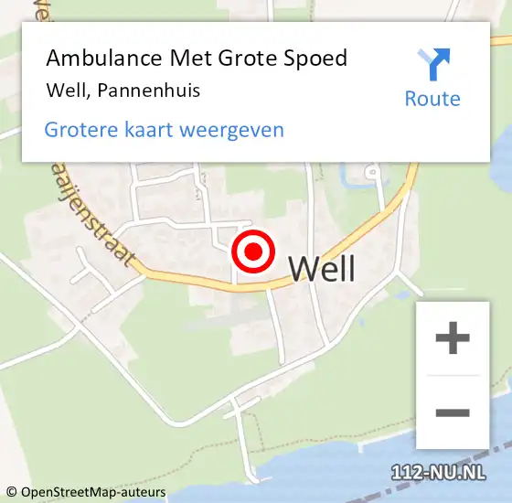 Locatie op kaart van de 112 melding: Ambulance Met Grote Spoed Naar Well, Pannenhuis op 15 december 2015 17:28