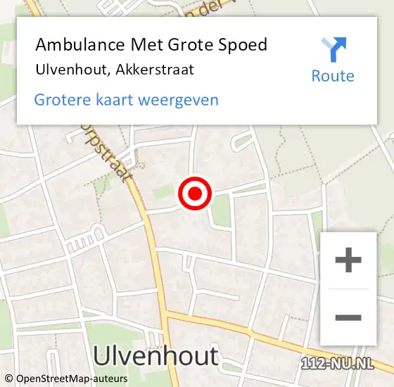 Locatie op kaart van de 112 melding: Ambulance Met Grote Spoed Naar Ulvenhout, Akkerstraat op 15 december 2015 18:50