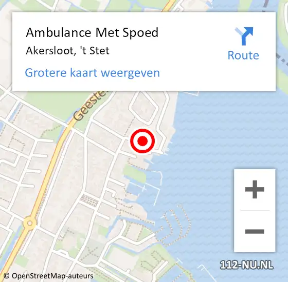 Locatie op kaart van de 112 melding: Ambulance Met Spoed Naar Akersloot, 't Stet op 15 december 2015 18:56