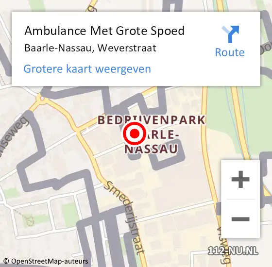 Locatie op kaart van de 112 melding: Ambulance Met Grote Spoed Naar Baarle-Nassau, Weverstraat op 15 december 2015 19:16