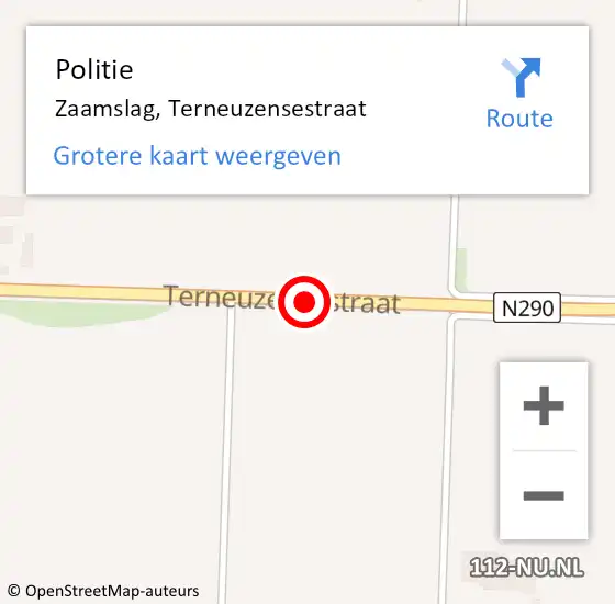 Locatie op kaart van de 112 melding: Politie Zaamslag, Terneuzensestraat op 30 november 2013 05:34