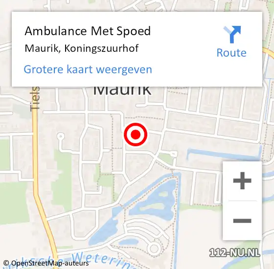 Locatie op kaart van de 112 melding: Ambulance Met Spoed Naar Maurik, Koningszuurhof op 15 december 2015 20:45