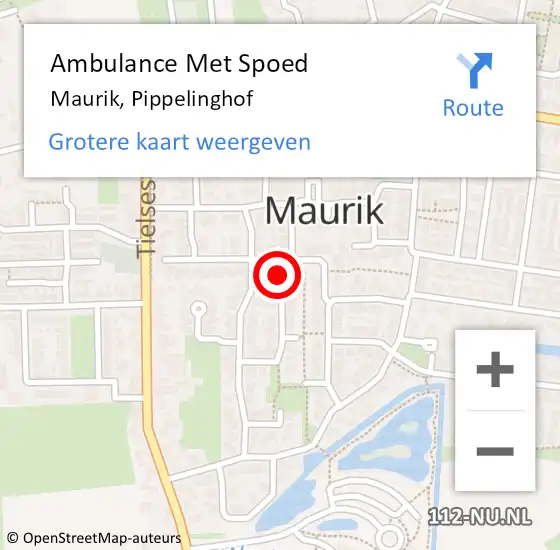 Locatie op kaart van de 112 melding: Ambulance Met Spoed Naar Maurik, Pippelinghof op 15 december 2015 21:34