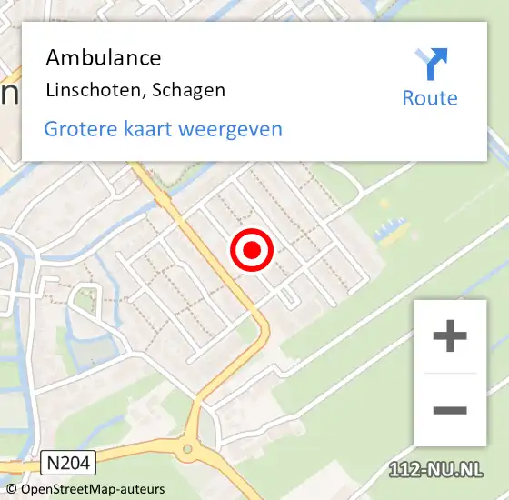 Locatie op kaart van de 112 melding: Ambulance Linschoten, Schagen op 15 december 2015 23:11