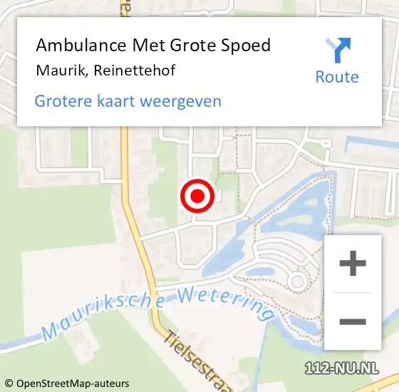 Locatie op kaart van de 112 melding: Ambulance Met Grote Spoed Naar Maurik, Reinettehof op 16 december 2015 00:47