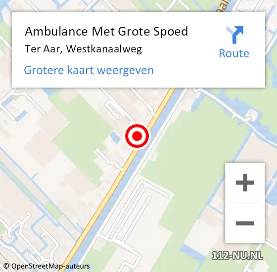 Locatie op kaart van de 112 melding: Ambulance Met Grote Spoed Naar Ter Aar, Westkanaalweg op 16 december 2015 01:53