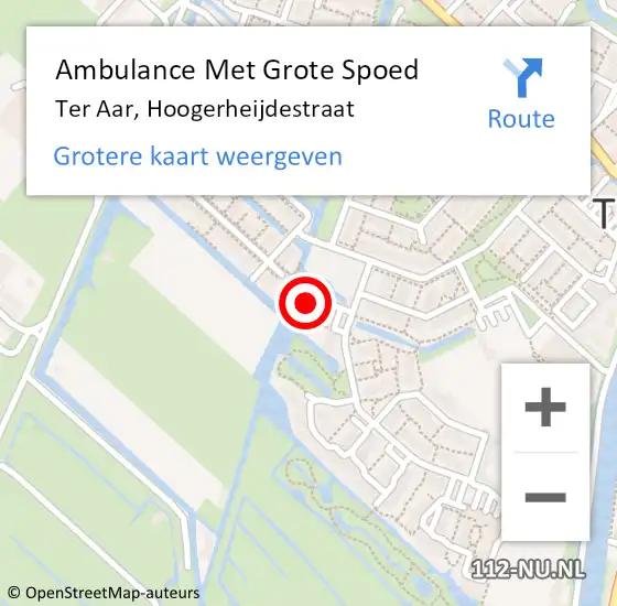 Locatie op kaart van de 112 melding: Ambulance Met Grote Spoed Naar Ter Aar, Hoogerheijdestraat op 16 december 2015 01:55