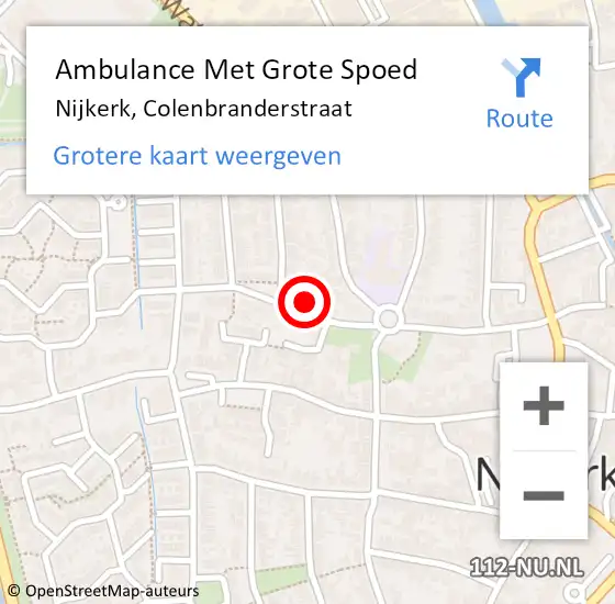 Locatie op kaart van de 112 melding: Ambulance Met Grote Spoed Naar Nijkerk, Colenbranderstraat op 16 december 2015 03:56