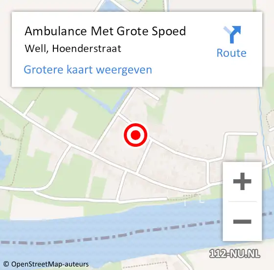 Locatie op kaart van de 112 melding: Ambulance Met Grote Spoed Naar Well, Hoenderstraat op 16 december 2015 03:58