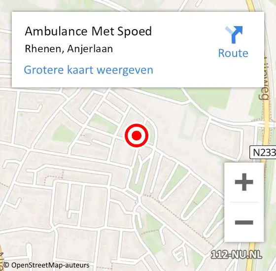 Locatie op kaart van de 112 melding: Ambulance Met Spoed Naar Rhenen, Anjerlaan op 16 december 2015 06:49