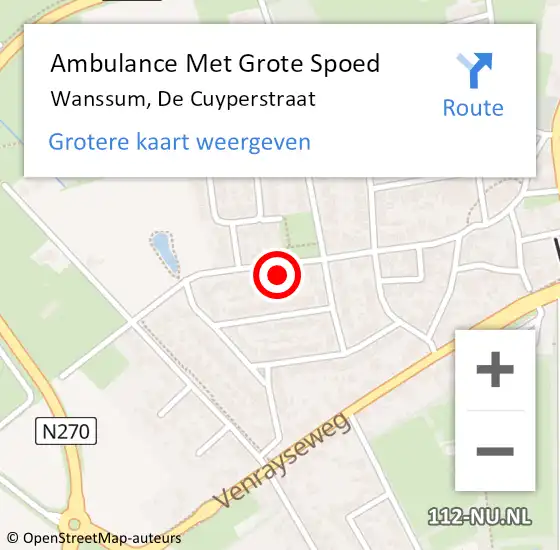 Locatie op kaart van de 112 melding: Ambulance Met Grote Spoed Naar Wanssum, De Cuyperstraat op 16 december 2015 07:12