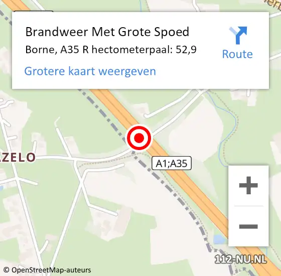 Locatie op kaart van de 112 melding: Brandweer Met Grote Spoed Naar Borne, A35 R hectometerpaal: 52,0 op 16 december 2015 08:13