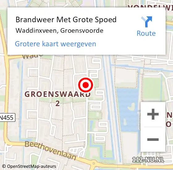 Locatie op kaart van de 112 melding: Brandweer Met Grote Spoed Naar Waddinxveen, Groensvoorde op 16 december 2015 08:22