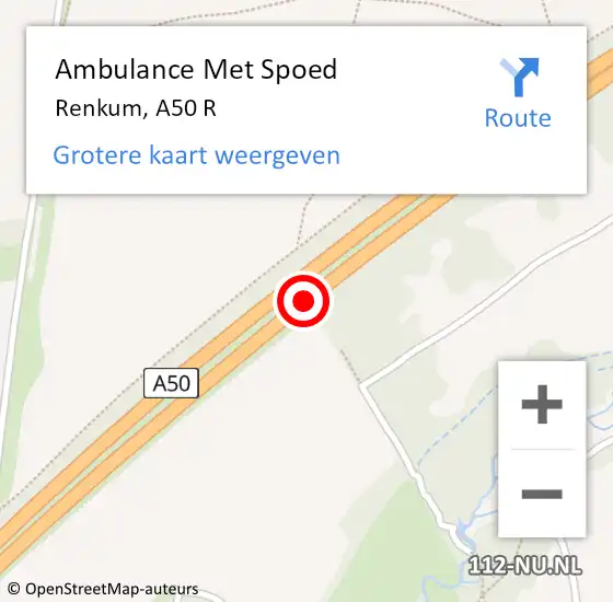 Locatie op kaart van de 112 melding: Ambulance Met Spoed Naar Renkum, A50 R op 16 december 2015 08:33