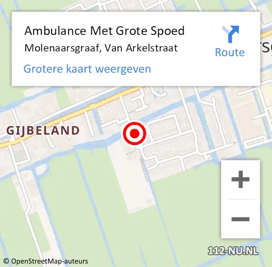 Locatie op kaart van de 112 melding: Ambulance Met Grote Spoed Naar Molenaarsgraaf, Van Arkelstraat op 16 december 2015 08:35