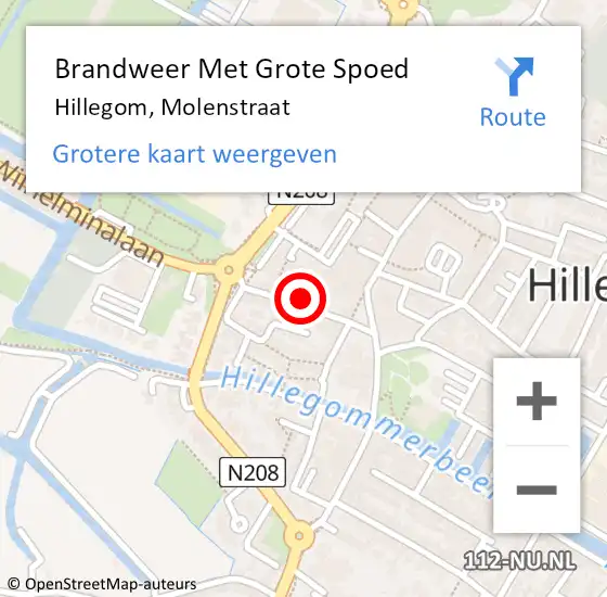 Locatie op kaart van de 112 melding: Brandweer Met Grote Spoed Naar Hillegom, Molenstraat op 16 december 2015 09:47