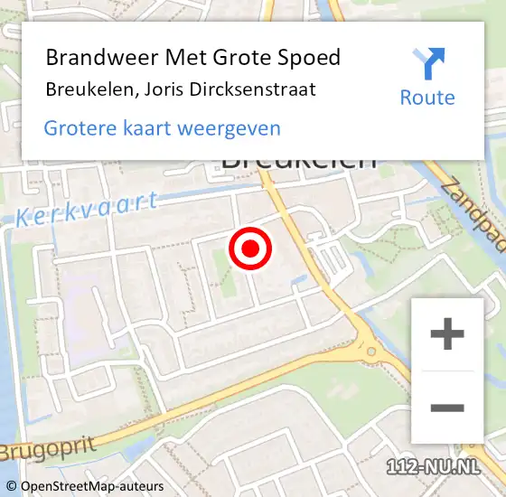 Locatie op kaart van de 112 melding: Brandweer Met Grote Spoed Naar Breukelen, Joris Dircksenstraat op 16 december 2015 12:53