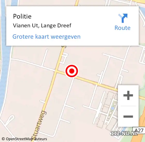 Locatie op kaart van de 112 melding: Politie Vianen Ut, Lange Dreef op 16 december 2015 12:54