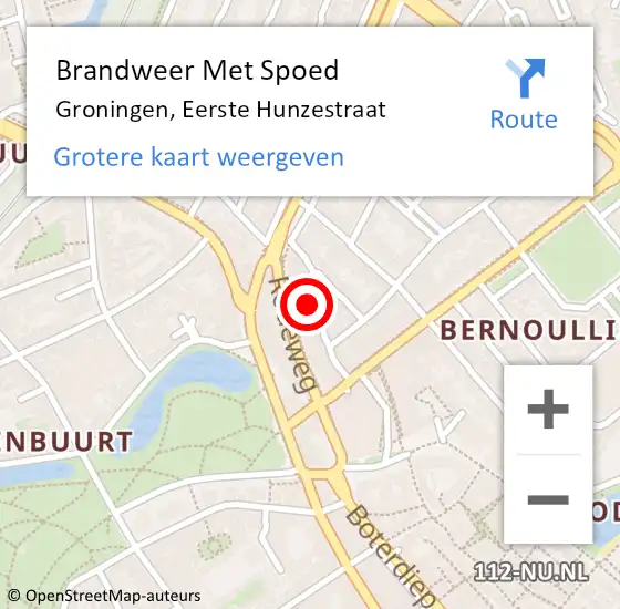 Locatie op kaart van de 112 melding: Brandweer Met Spoed Naar Groningen, Eerste Hunzestraat op 16 december 2015 13:18